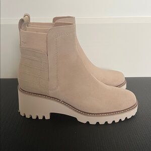 Dolce Vita Beige Suede Ankle Boots with Chunky Sole